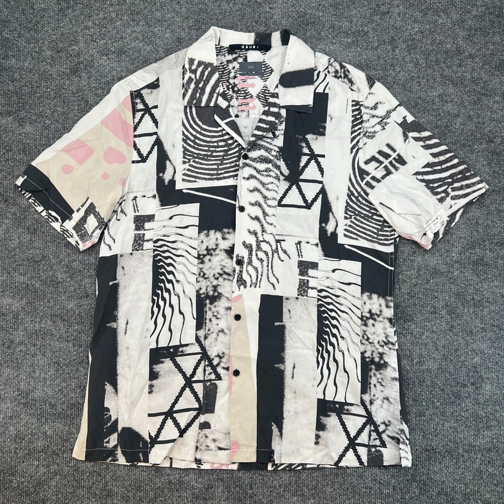 KSUBI Men's White Love Rave Graphic Short Sleeve Button Up Shirt Size Small